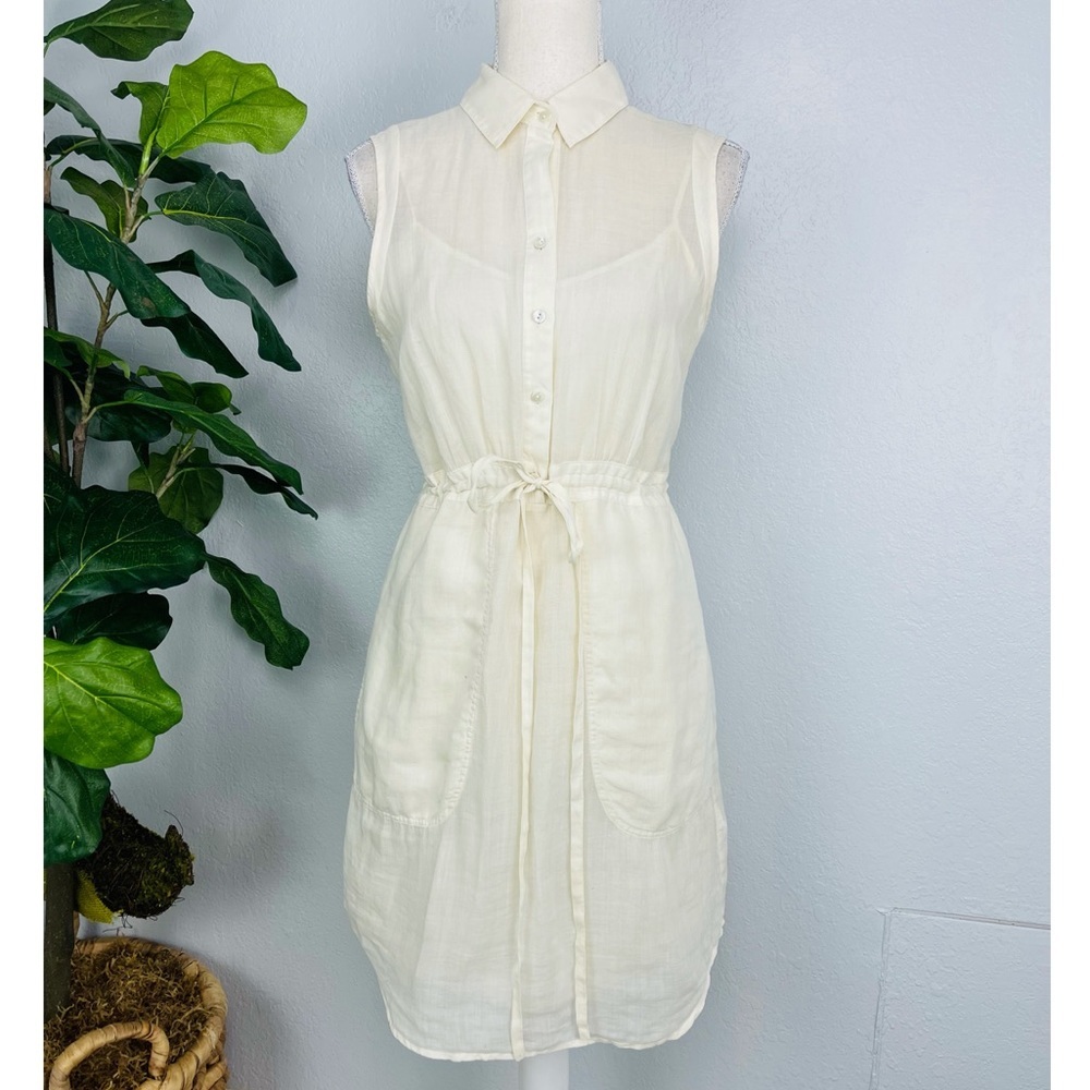 THEORY CREAM OFF WHITE COLLAR BUTTON DOWN SHEERE LINED CREAM DRESS